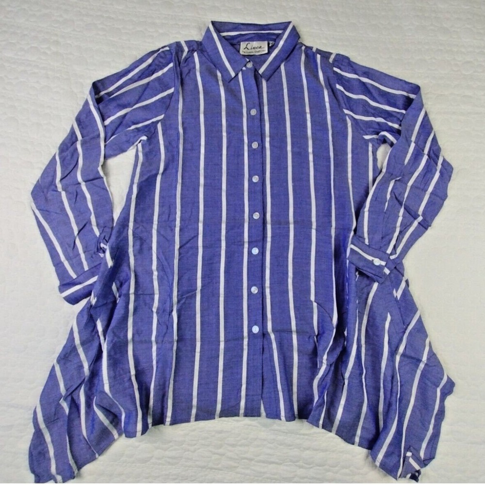 Louis Dell'Olio Top Womens XS Linea Button Up True Blue Striped Shirt NWT - Picture 1 of 6